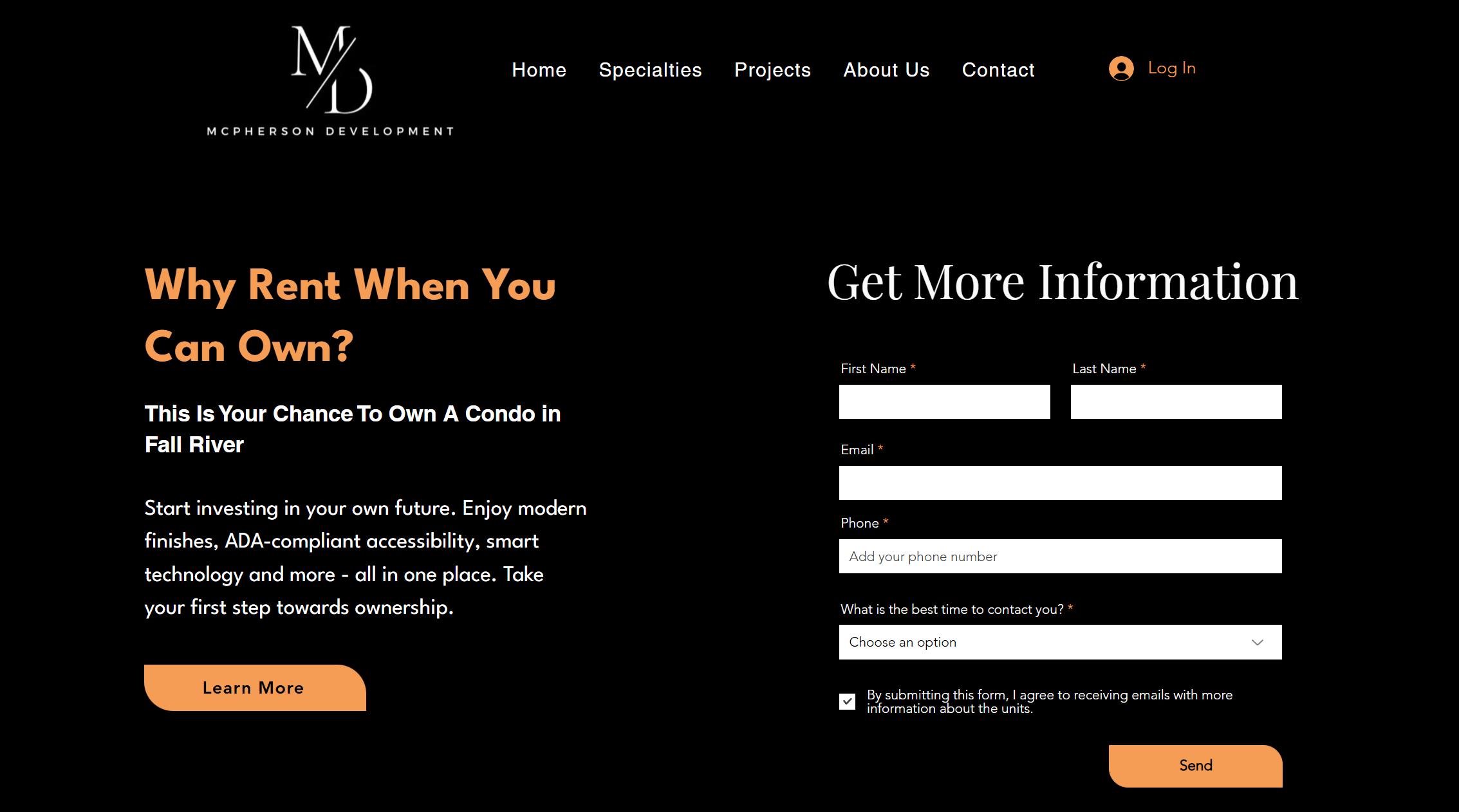 McPherson Development landing page — Why Rent When You Can Own