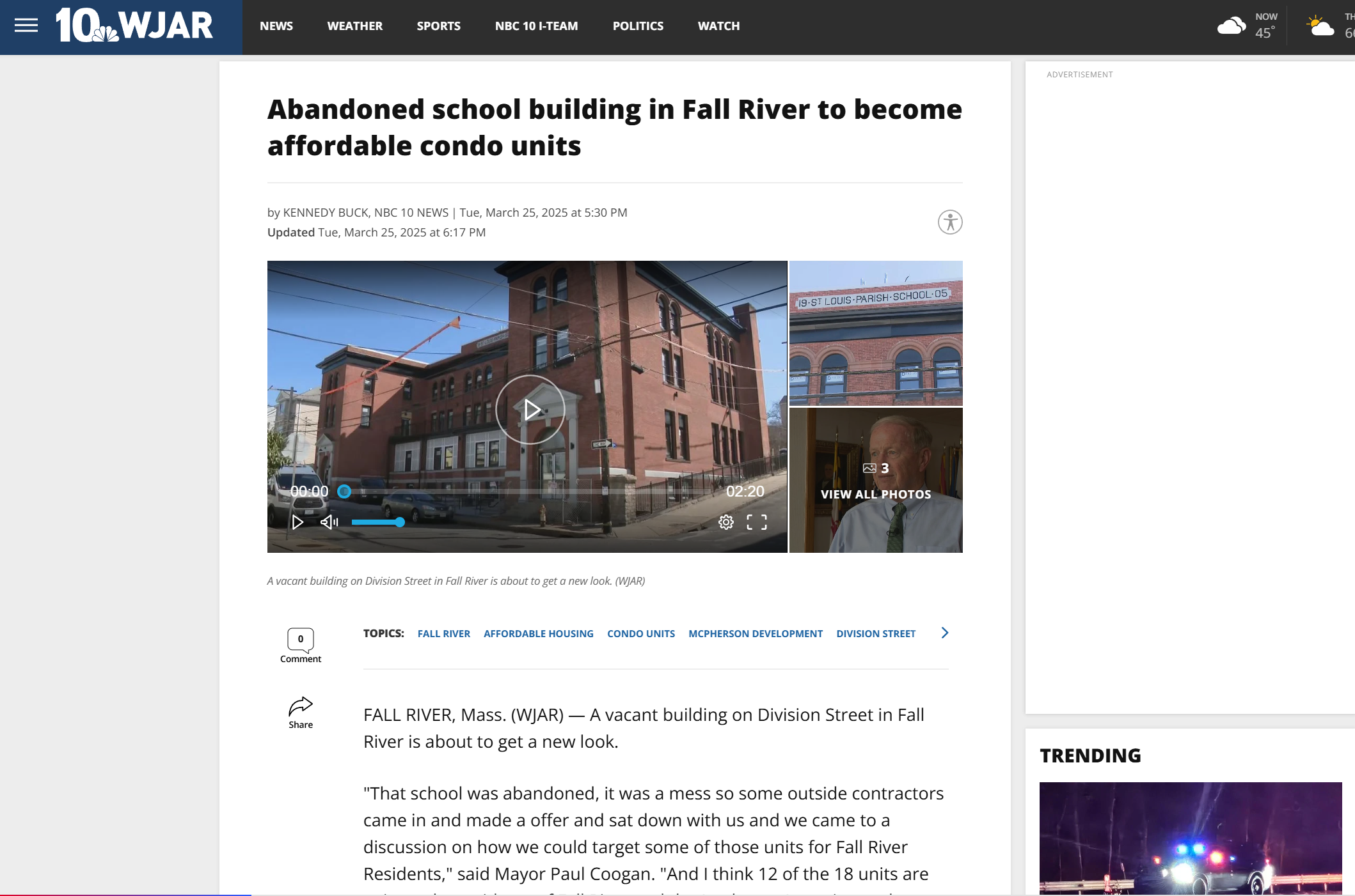 NBC 10 WJAR media coverage of the St. Louis Schoolhouse